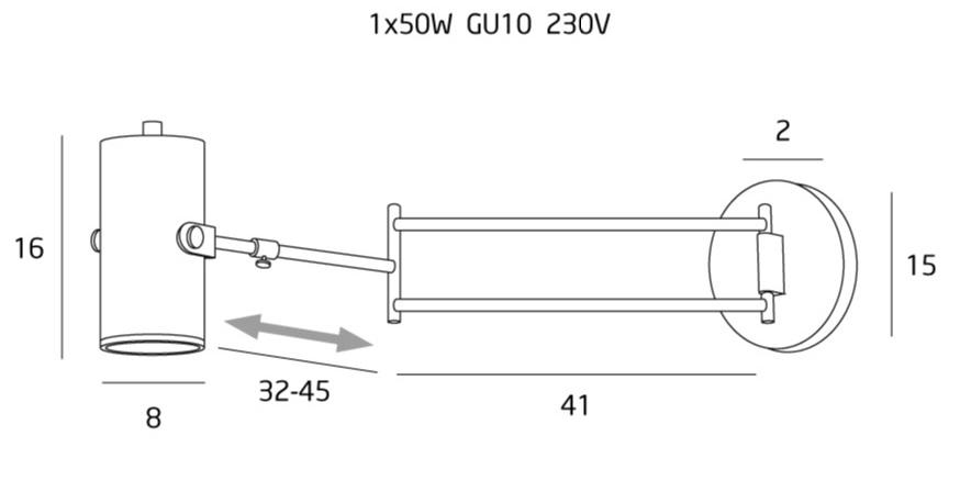 KINKIET SOFIA modernistyczny metalowy ze złotą oprawą długi, wymiary