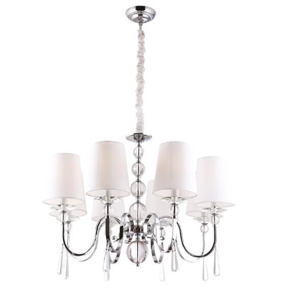 LAMPA WISZĄCA SCARLET klasyczna z białymi kloszami i szklanymi kryształami duża, dostojna