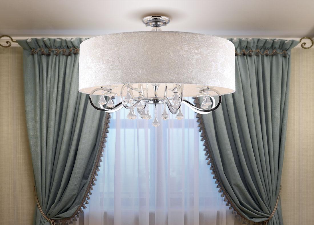 PLAFON LISSE klasyczny ze srebrną oprawą i szklanymi kryształami duży, piękny