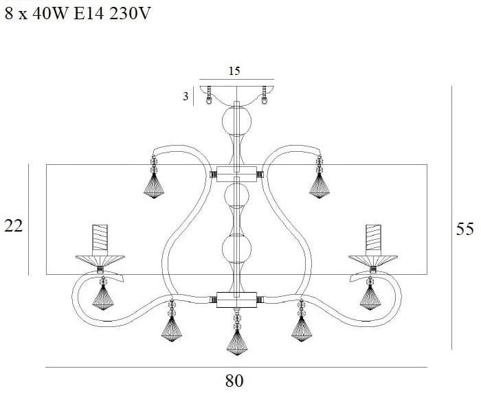 PLAFON LISSE klasyczny ze srebrną oprawą i szklanymi kryształami duży, wymiary