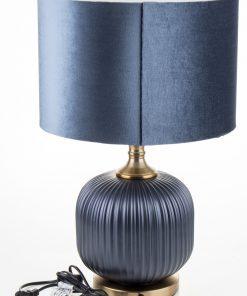 LAMPA STOŁOWA glamour metalowo-szklana z niebieskim kloszem 33cm, wyjątkowa