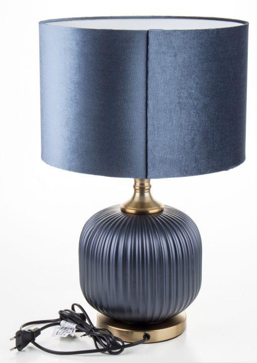 LAMPA STOŁOWA glamour metalowo-szklana z niebieskim kloszem 33cm, wyjątkowa