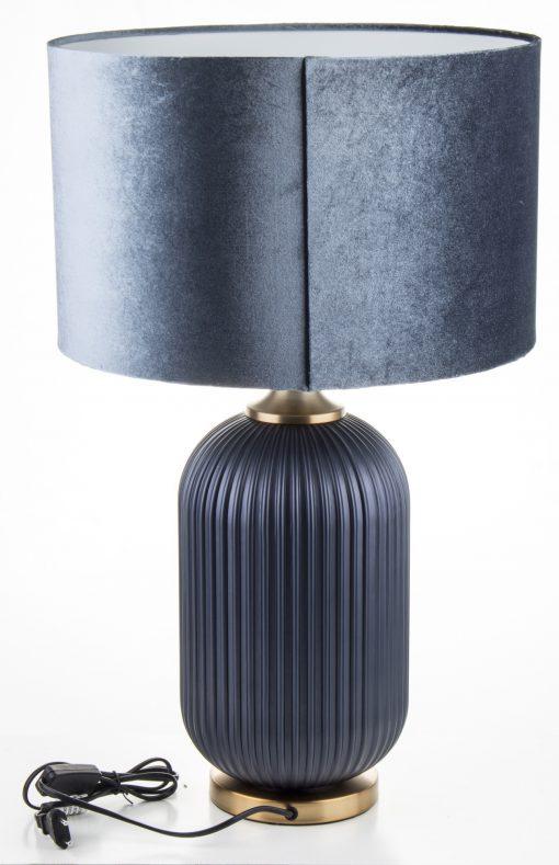 LAMPA STOŁOWA glamour metalowo-szklana z niebieskim kloszem, dekoracyjna