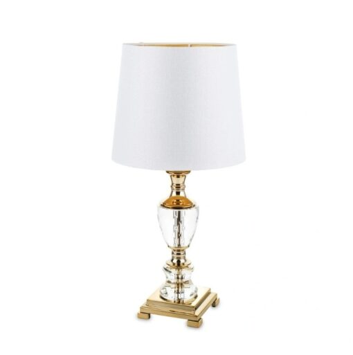 LAMPA STOŁOWA złoto-szklana podstawa biały klosz styl art deco