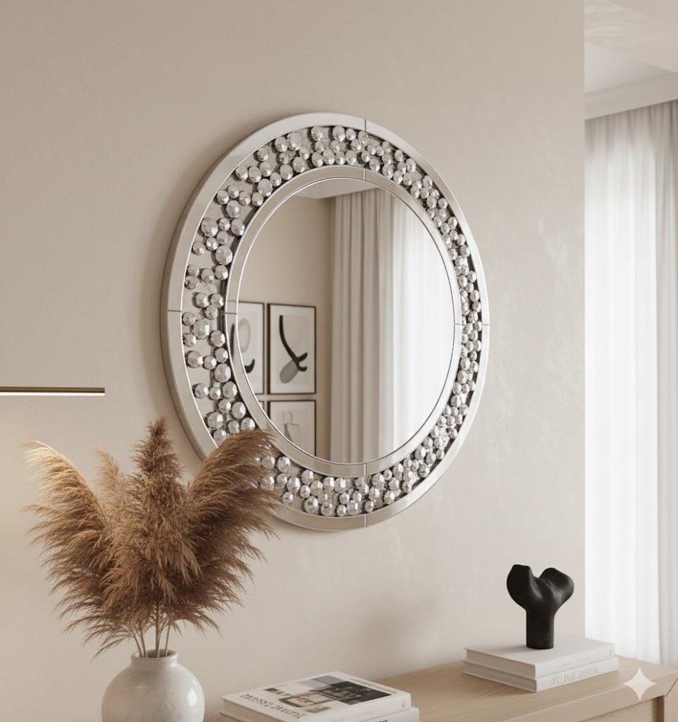 LUSTRO ŚCIENNE nowoczesne okrągłe z dekoracyjną ramą