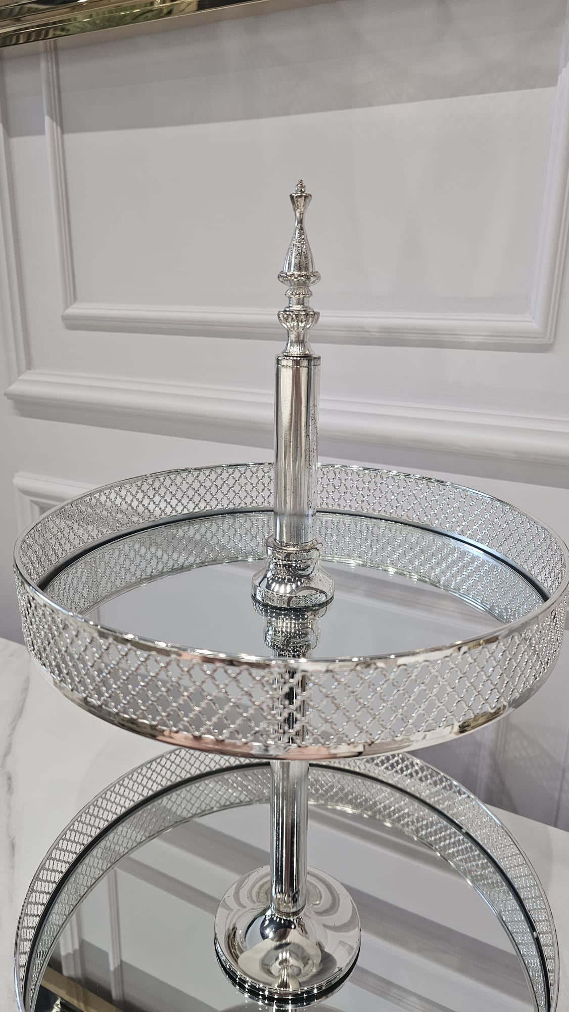 PATERA klasyczna dwupoziomowa metalowa w srebrnym kolorze, ekskluzywna