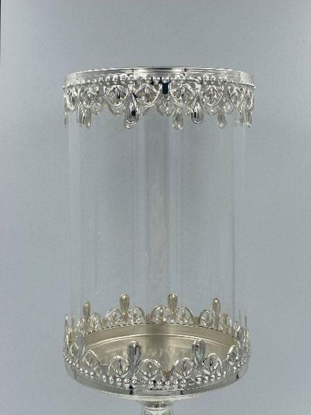 ŚWIECZNIK klasyczny srebrny metalowo-szklany ekskluzywny