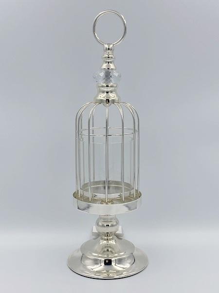 ŚWIECZNIK metalowo-szklany ze srebrnym wykończeniem art deco37cm piękny