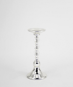 ŚWIECZNIK nowoczesny metalowo-szklany srebrny kryształowy