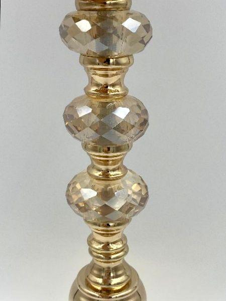 ŚWIECZNIK nowoczesny metalowo-szklany złoty kryształowy