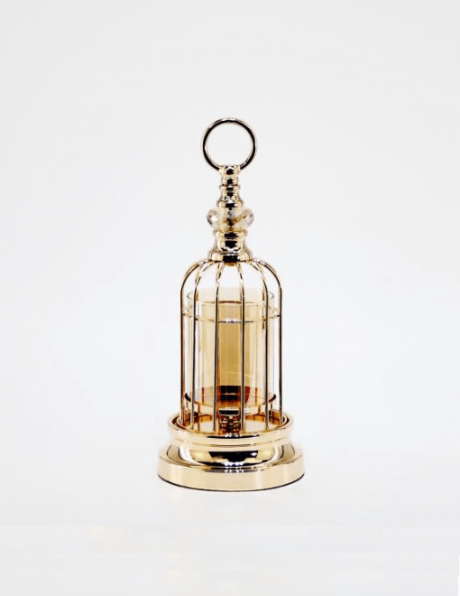 Świecznik metalowo-szklany ze złotym wykończeniem art deco33cm