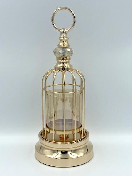 Świecznik metalowo-szklany ze złotym wykończeniem art deco33cm glamour