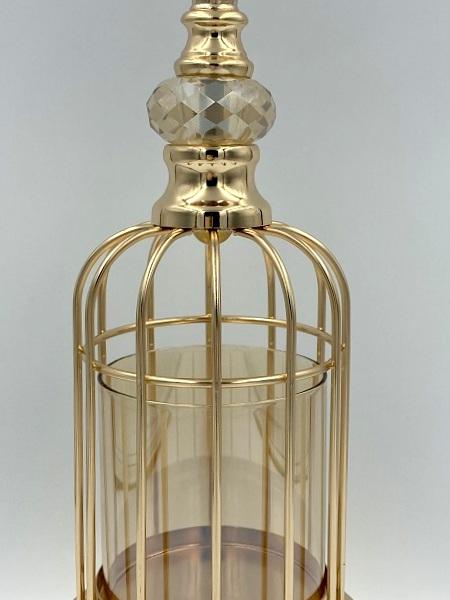 Świecznik metalowo-szklany ze złotym wykończeniem art deco33cm wyjątkowy