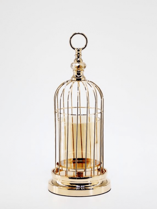 Świecznik metalowo-szklany ze złotym wykończeniem art deco43cm