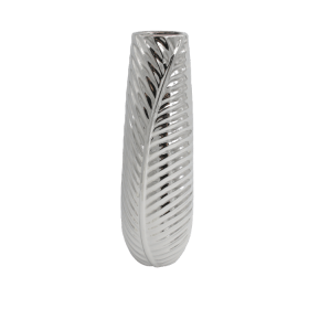 WAZON ceramiczny nowoczesny srebrny z wzorem palmy