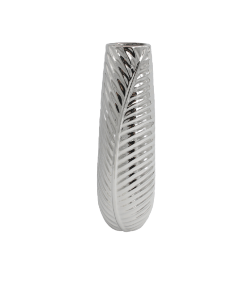 WAZON ceramiczny nowoczesny srebrny z wzorem palmy