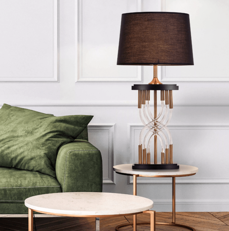 LAMPA STOŁOWA nowoczesna z metalowo-kryształową podstawą glamour