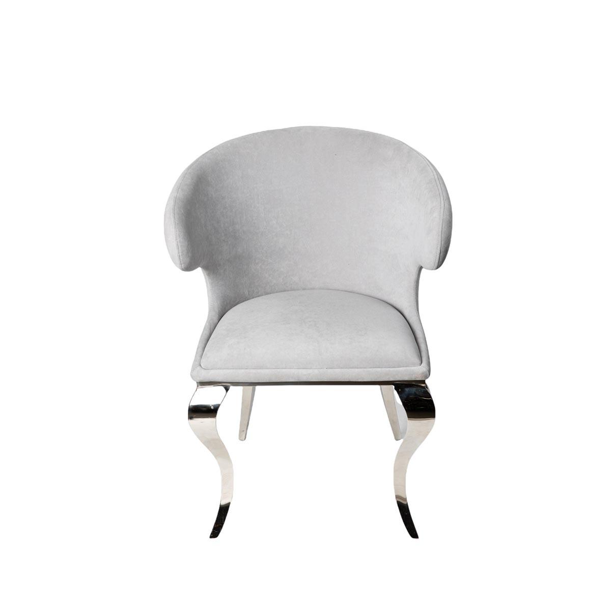 FOTEL tapicerowany szary velvet nogi stal nierdzewna glamour nowoczesny