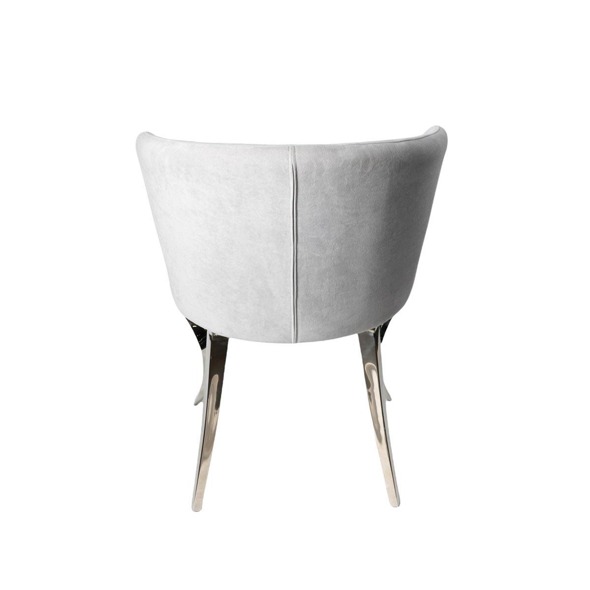 FOTEL tapicerowany szary velvet nogi stal nierdzewna glamour stylowy