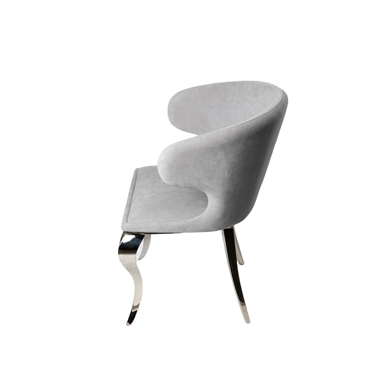 FOTEL tapicerowany szary velvet nogi stal nierdzewna glamour piękny