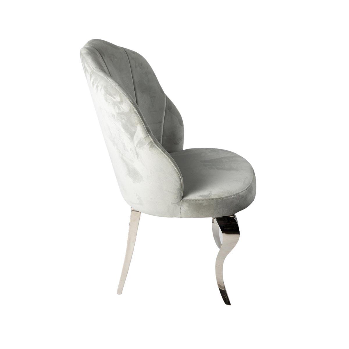 FOTEL tapicerowany szary velvet nogi stal nierdzewna glamour piękny