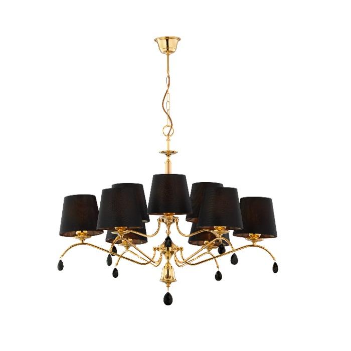 LAMPA WISZĄCA dziewięć czarnych kloszy złote wykończenie styl glamour EGIDA EG 9 ms Jupiter piękna