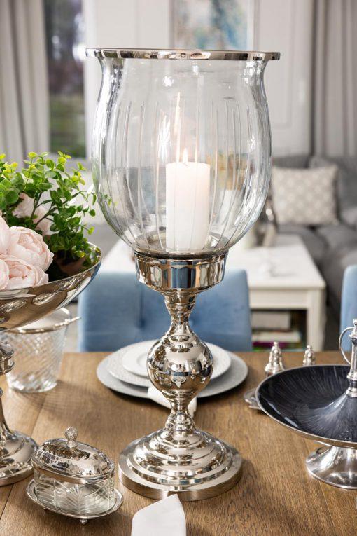 LAMPION szklany z metalową podstawą duży klasyczny piękny