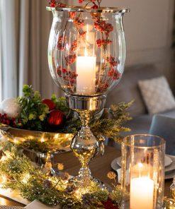 LAMPION szklany z metalową podstawą duży klasyczny dekoracyjny