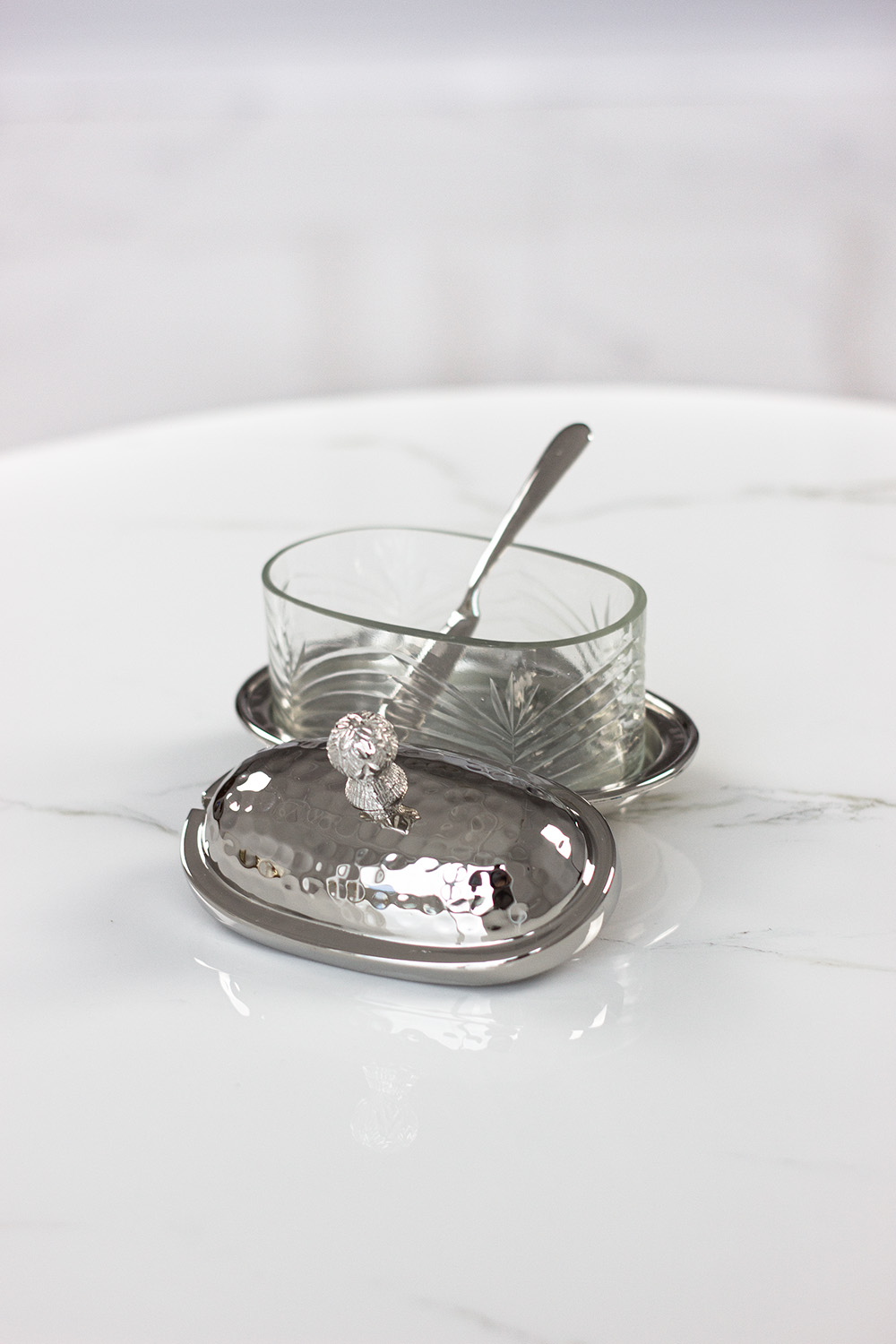 MASELNICZKA – CUKIERNICA z nożykiem srebrna z niklu, klasyczna