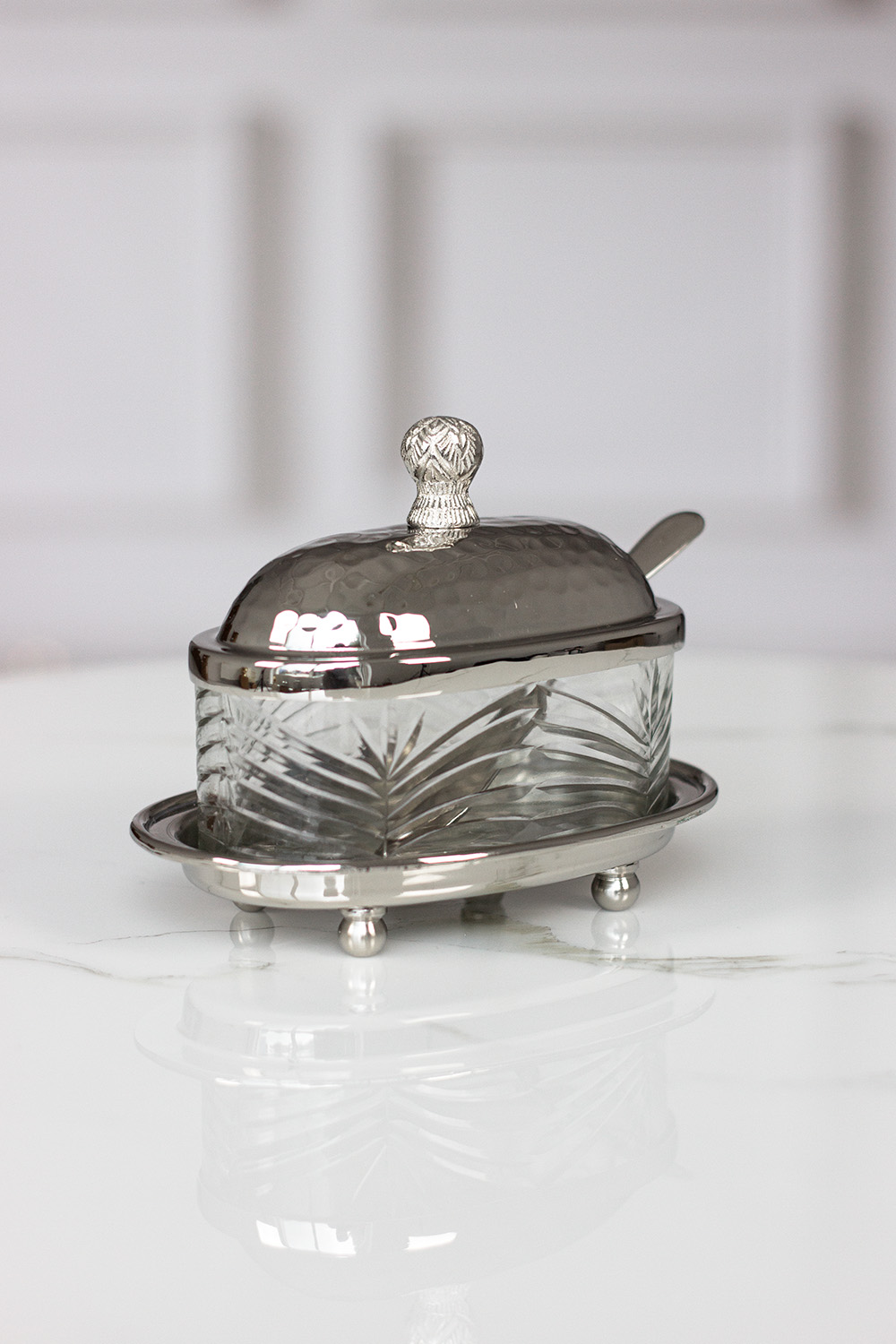 MASELNICZKA – CUKIERNICA z nożykiem srebrna z niklu