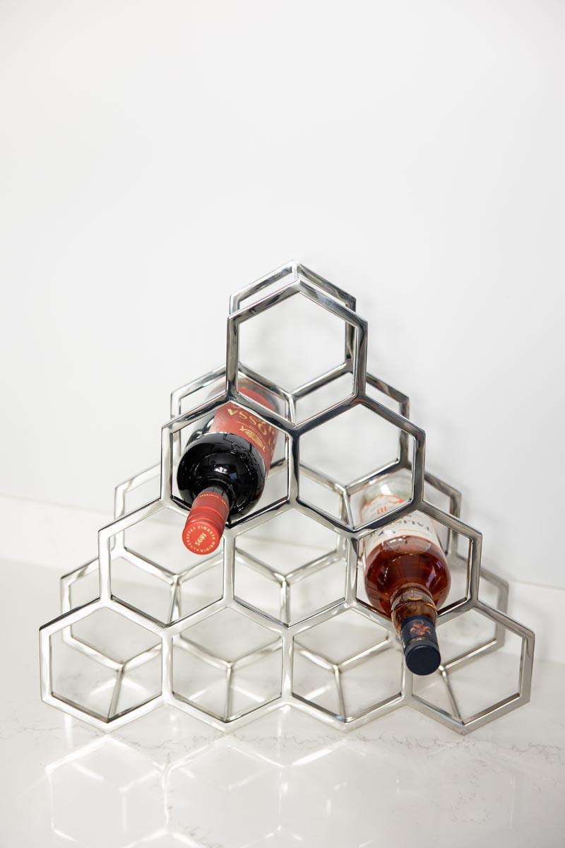 STOJAK NA WINO na 10 butelek srebrny2 STOJAK NA WINO na 10 butelek srebrny elegancki