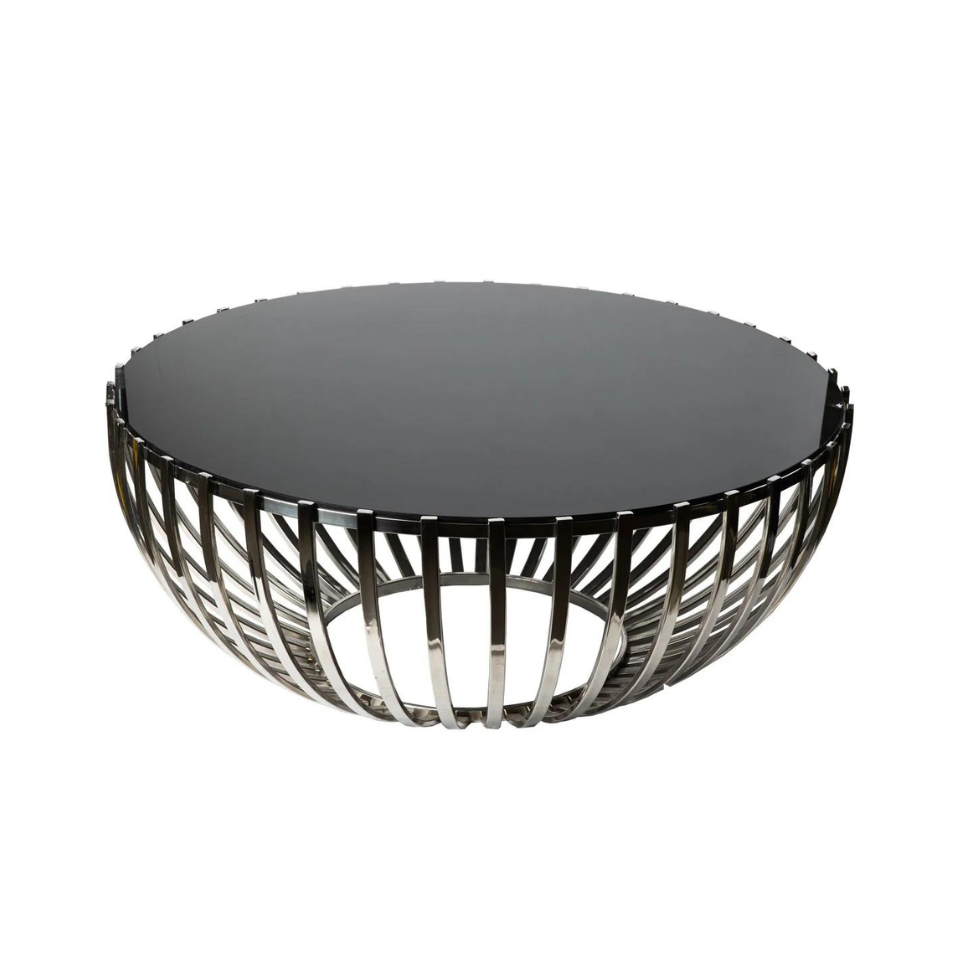 STOLIK KAWOWY okrągły ze stali nierdzewnej srebrny styl glamour