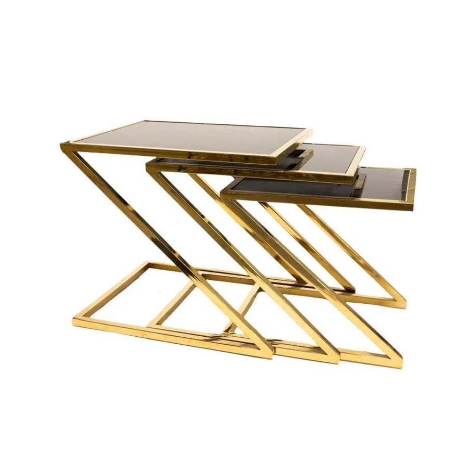 STOLIKI KAWOWE eleganckie złote ze stali nierdzewnej 3 sztuki STOLIKI KAWOWE eleganckie złote ze stali nierdzewnej 3 sztuki