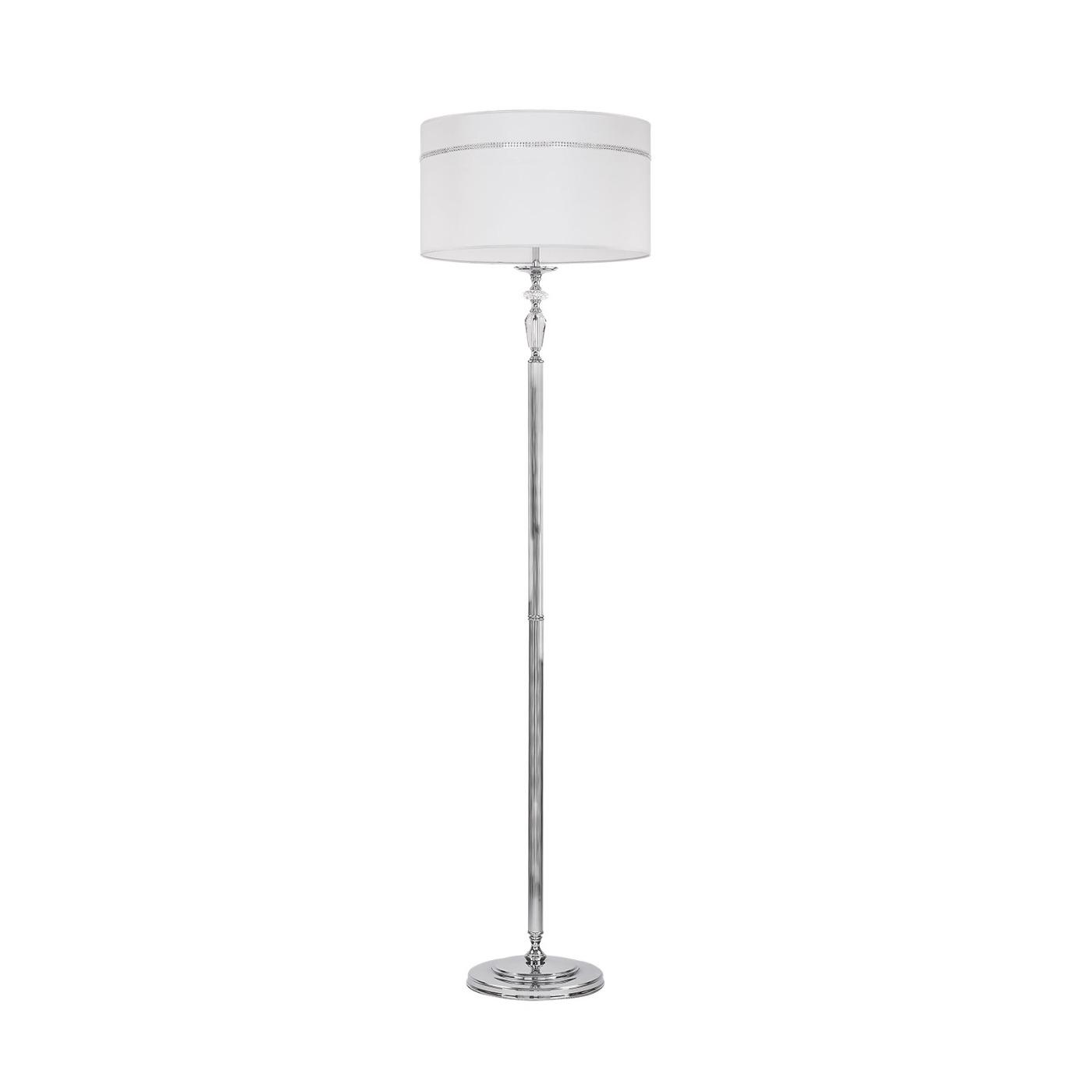 LAMPA PODŁOGOWA biały abażur chromowana rama styl klasyczny