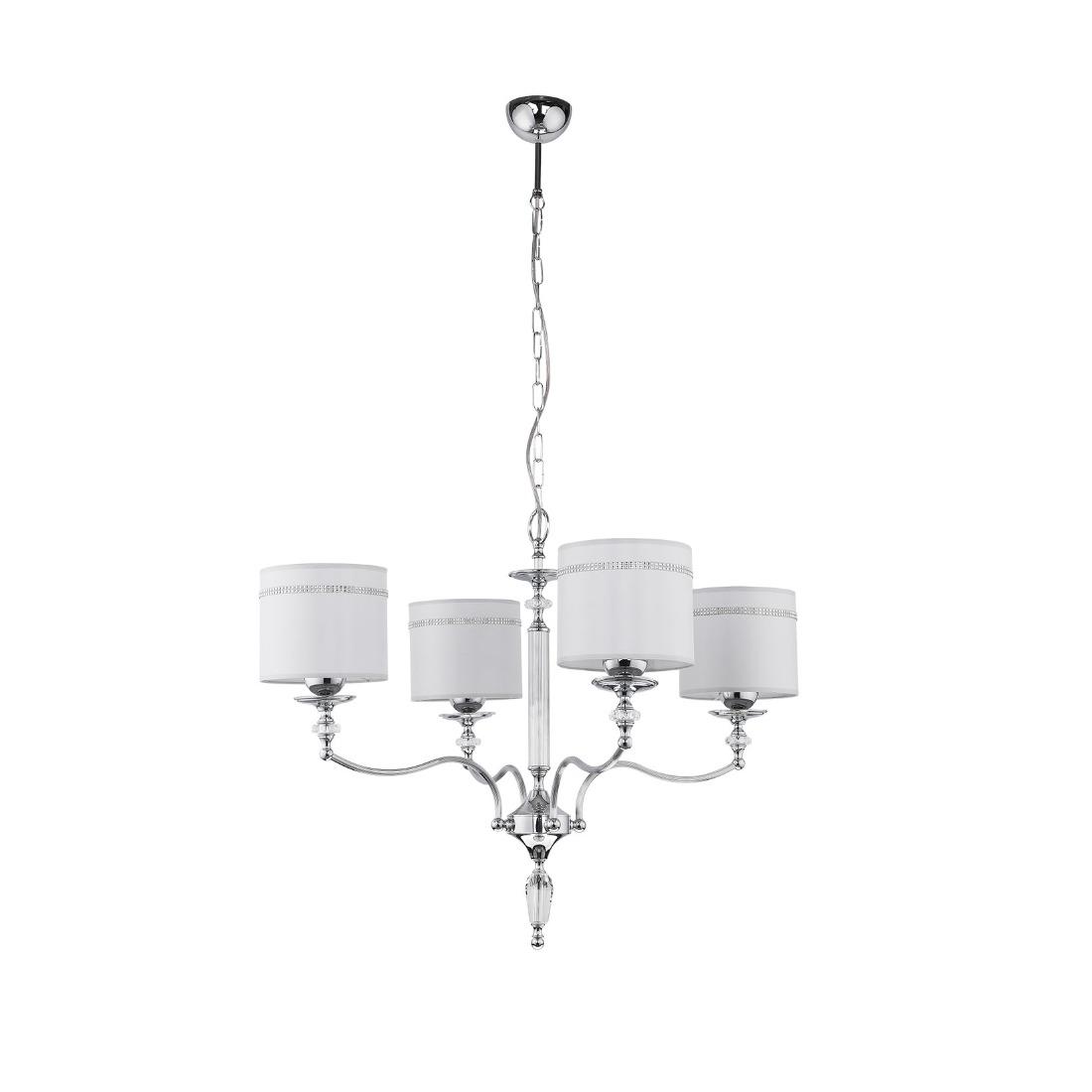 LAMPA WISZĄCA czteropunktowa białe abażury chromowana rama styl klasyczny LAMPA WISZĄCA czteropunktowa białe abażury chromowana rama styl klasyczny
