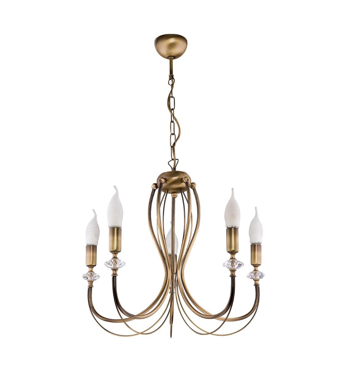 LAMPA WISZĄCA pięciopunktowa metalowa patynowy mosiądz styl klasyczny