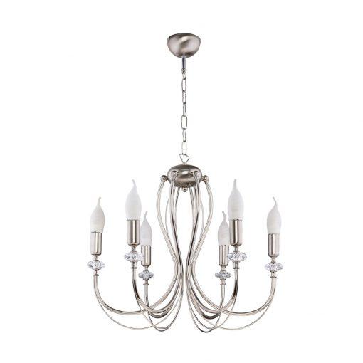 LAMPA WISZĄCA sześciopunktowa metalowa srebrna styl klasyczny