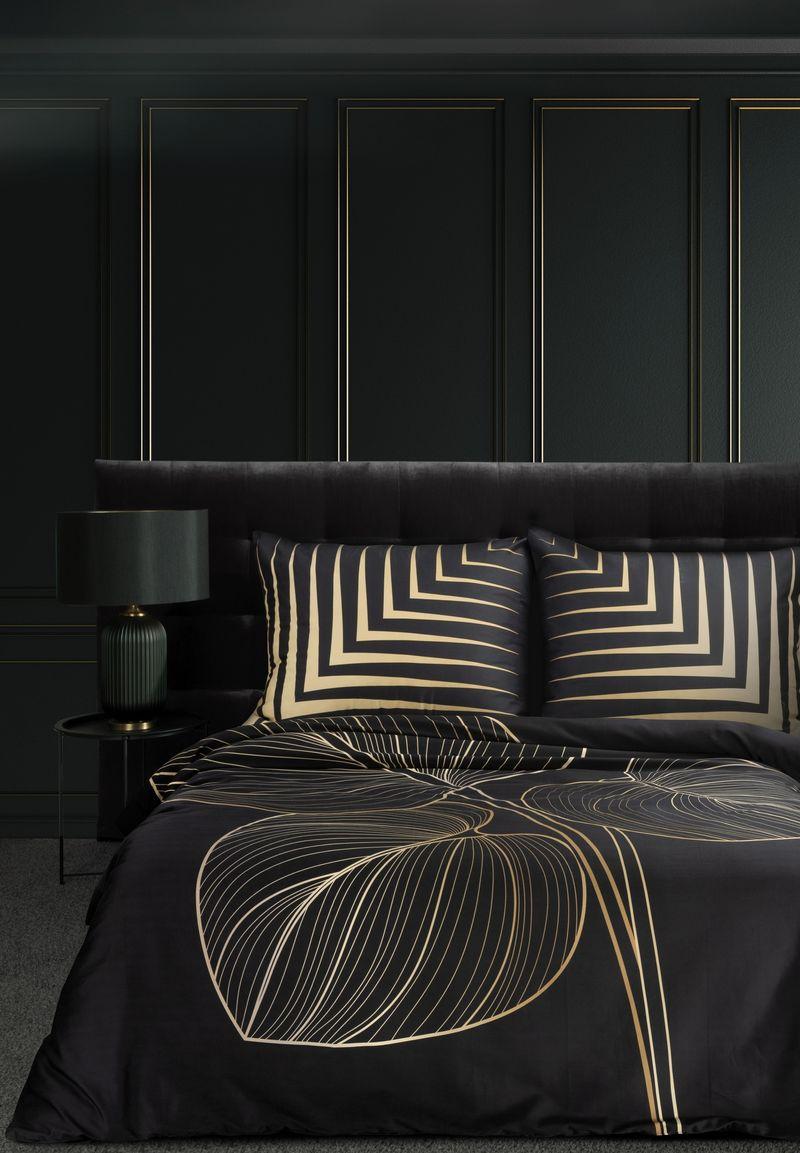 KOMPLET POŚCIELI 160x200 cm makosatyna czarna wzór 1 wyjątkowy