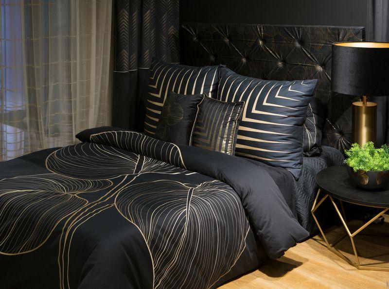 KOMPLET POŚCIELI 160x200 cm makosatyna czarna wzór 1-2