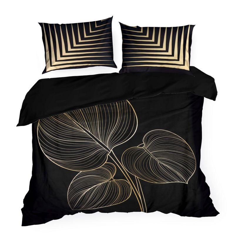 KOMPLET POŚCIELI 160x200 cm makosatyna czarna wzór 1 elegancki