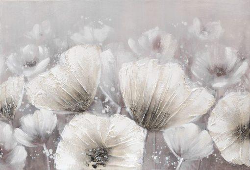 OBRAZ z elementami malowanymi ręcznie, Kwiaty 60 x 90 cm kremowy, szary