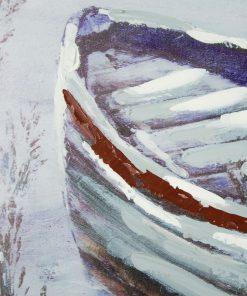 OBRAZ z elementami malowanymi ręcznie, Pejzaż, Łódka 100 X 100 cm szary piękny