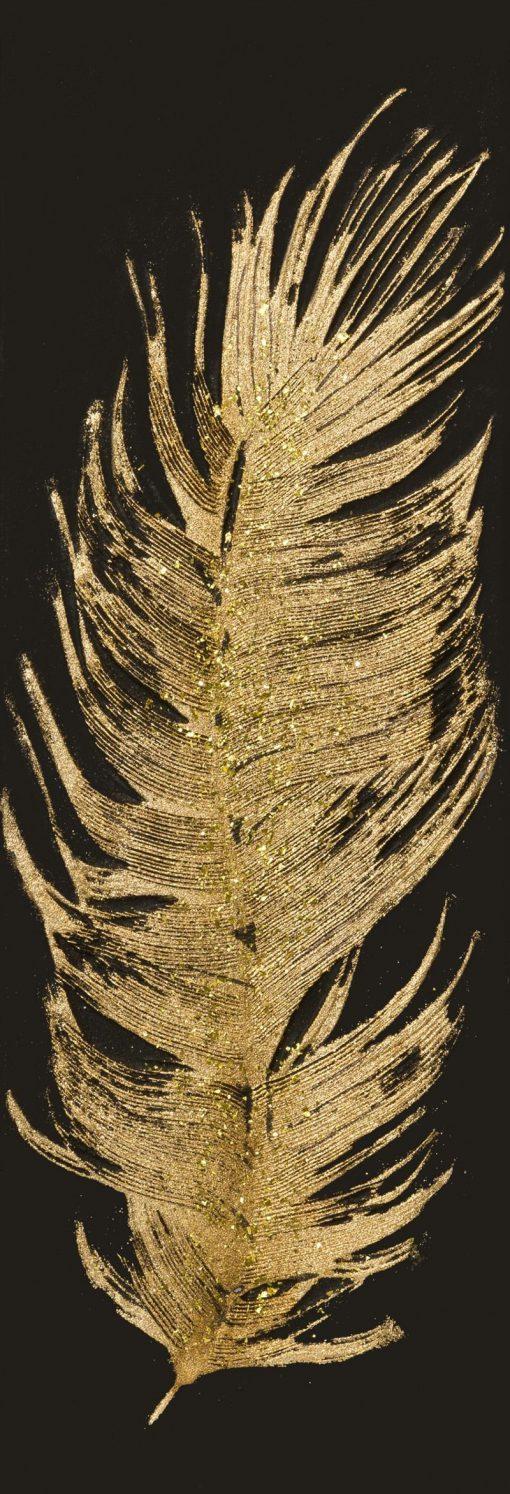 OBRAZ z elementami malowanymi ręcznie, złoty liść 30 x 90 cm złoty