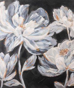 OBRAZ z elementami malowanymi ręcznie, Kwiaty 80 X 80 cm biały, czarny wzór 1