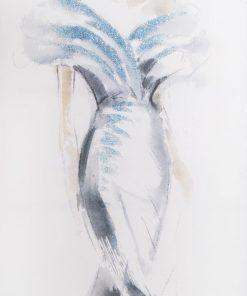 OBRAZ z elementami malowanymi ręcznie, Kobieta 60 x 120 cm jasny, biały, niebieski