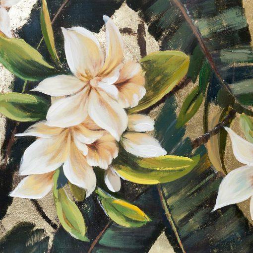 OBRAZ z elementami malowanymi ręcznie, Kwiaty 80 X 100 cm wielokolorowy, biały, czarny elegancki