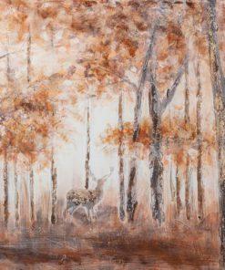 OBRAZ z elementami malowanymi ręcznie, Pejzaż, drzewa 60 X 100 cm brązowy