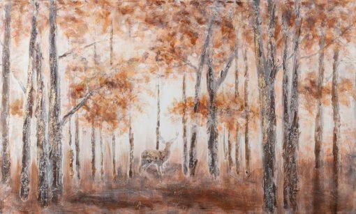 OBRAZ z elementami malowanymi ręcznie, Pejzaż, drzewa 60 X 100 cm brązowy
