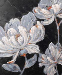 OBRAZ z elementami malowanymi ręcznie, Kwiaty 80 X 80 cm biały, czarny wzór 2