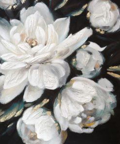 OBRAZ z elementami malowanymi ręcznie, Kwiaty 80 X 100 cm wielokolorowy, biały, czarny
